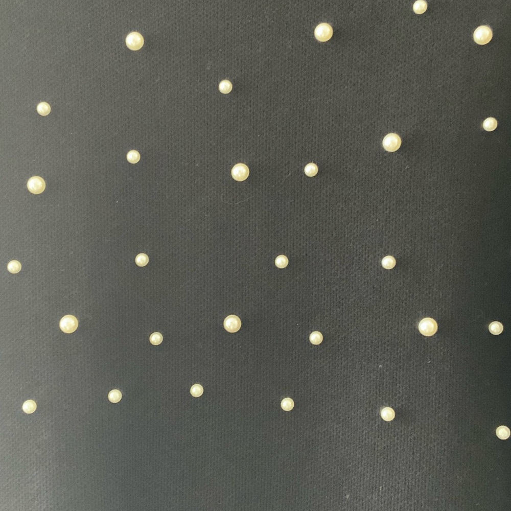 London Times Black Knit Dress  White Pearl Accents Scalloped Neckline NWT Large - Picture 2 of 8